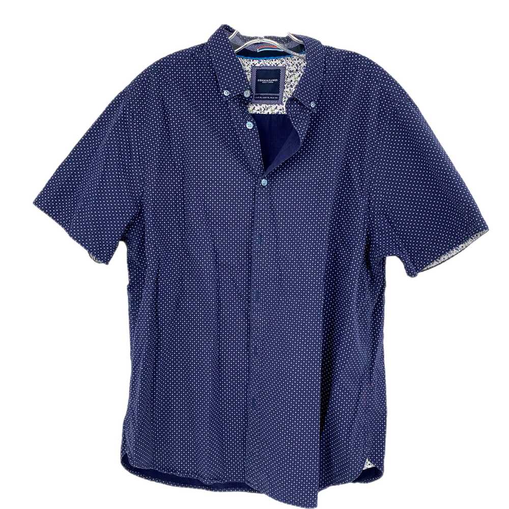 Denim & Flower Blue White Printed Button-Up Shirt Short Sleeve | Mens XL